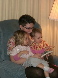 One of the sweeter dialog moments I've witnessed--my daughter-in-law Adele with my granddaughters Aydan and Edie.